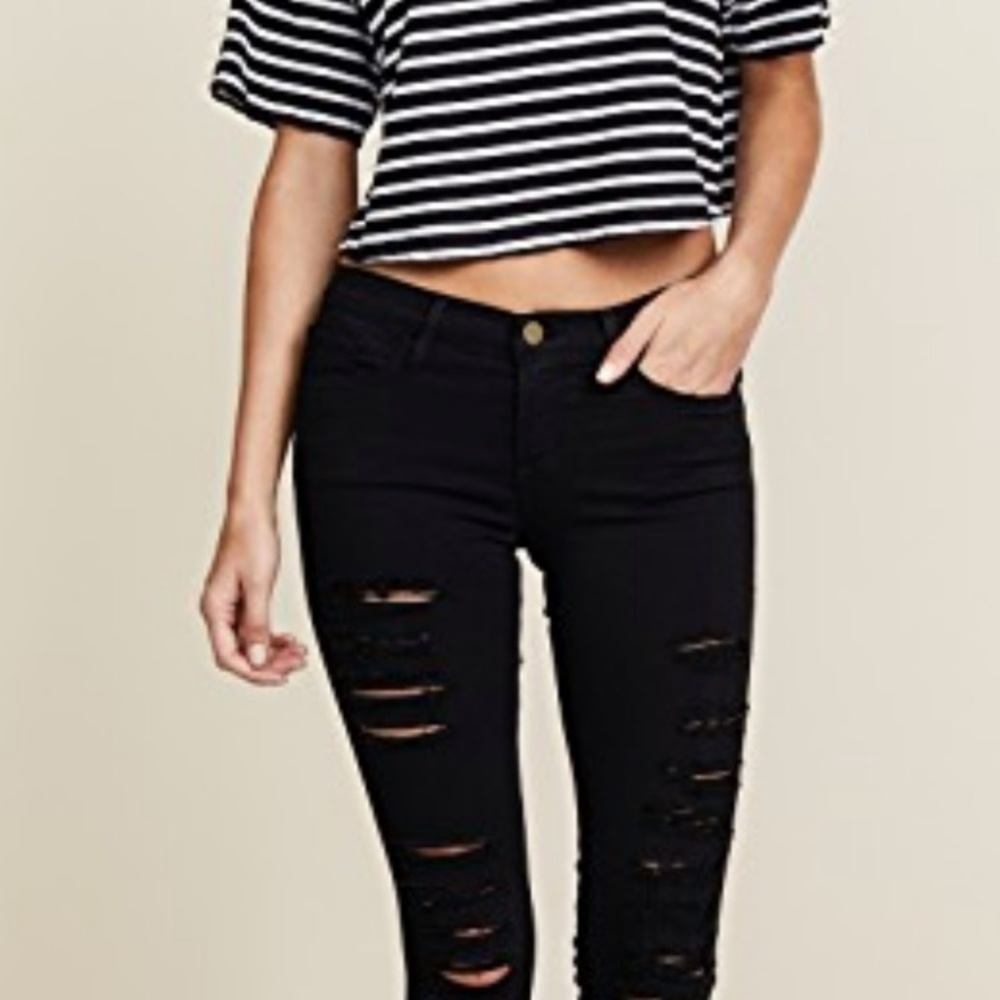 Frame Denim le skinny de Jeanne black destroyed 27